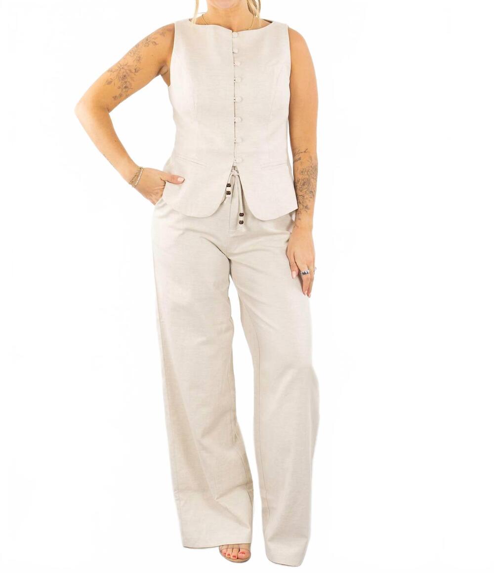NEW LUCY PARIS taylor button front vest top in beige